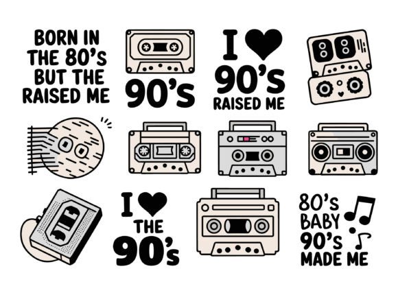 90s and 80s T-Shirt Design Vector Bundle