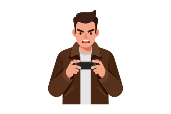 Angry Young Man Playing Video Game in Fl