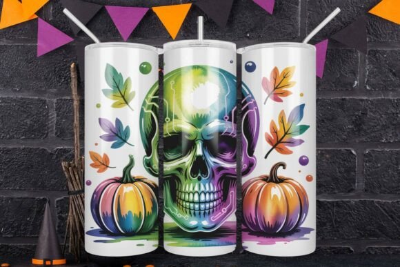 Cyberpunk Skull Circuit Tumbler Wrap PNG