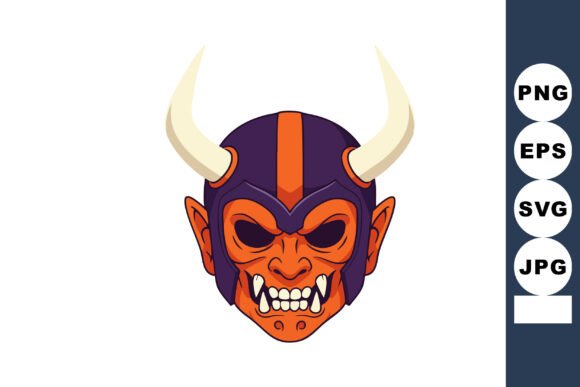 Demon Head with Horns and Helmet Vector