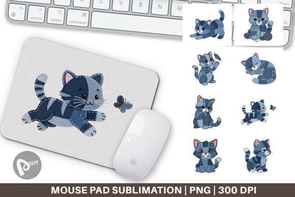 Denim Kitten Collage Mouse Pad: A Stylish and Functional Addition to Your Workspace