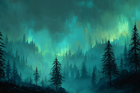 Fantasy Aurora Borealis Forest Background: A Captivating Digital Asset for Creative Professionals