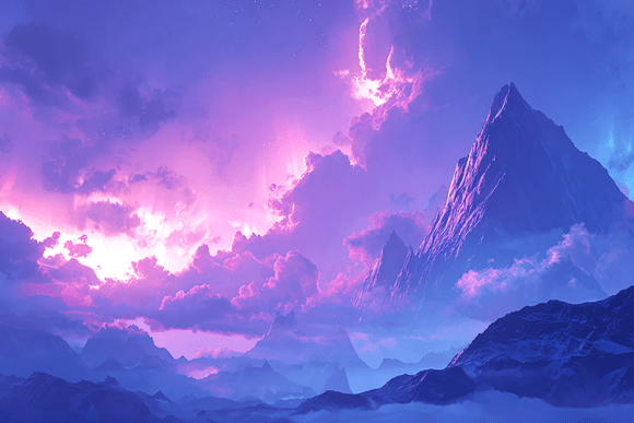 Fantasy Purple Sky Mountain Background: A Visionary Canvas for Creative Expression