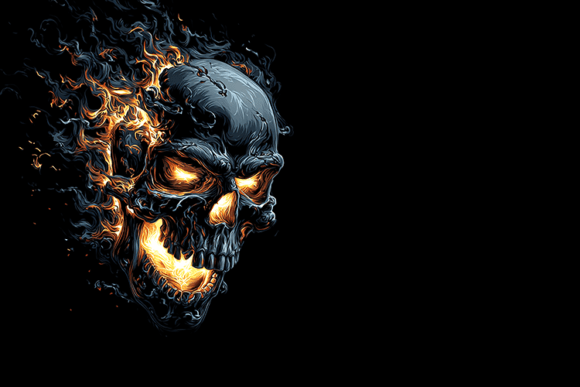 Fiery Flaming Skull Dark Artwork