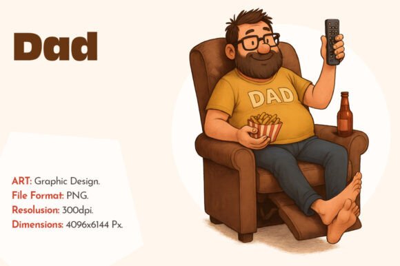 Funny Father Watching TV with Snacks PNG: A Lighthearted Tribute to Dad Life