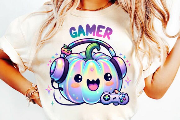 Iridescent Halloween Gamer Pumpkin PNG