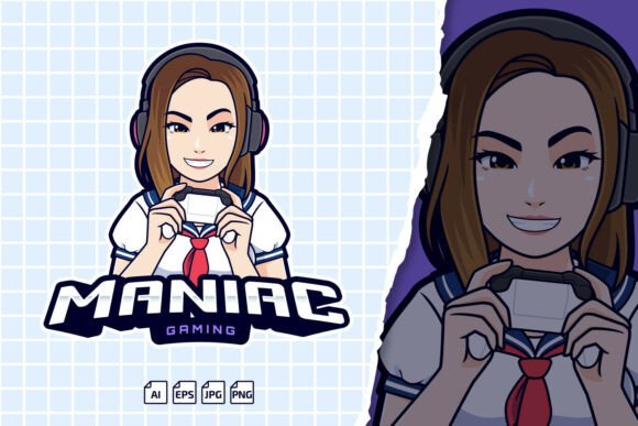 Maniac Gamer Girl Logo for Your Gaming Brand