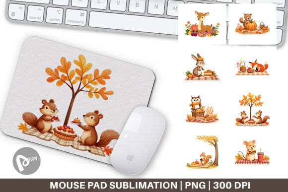 Mouse Pad Autumn Picnic Animals