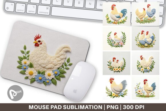 Mouse Pad Chicken Embroidery
