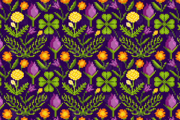 Pixel Flowers Seamless Pattern: A Nostalgic Fusion of Retro and Botanical Art