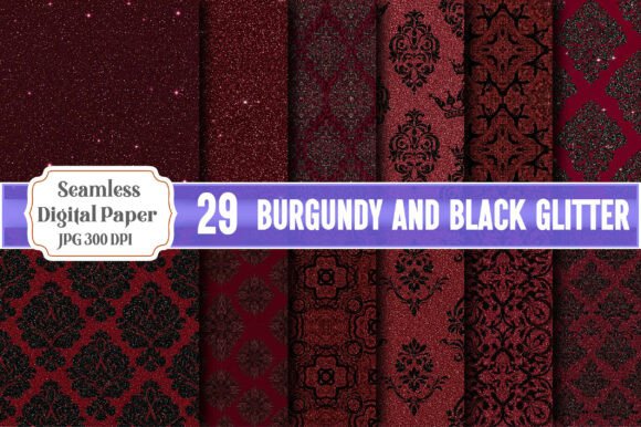 Seamless Burgundy and Black Glitter Digital Paper: A Versatile Creative Tool for Every Project