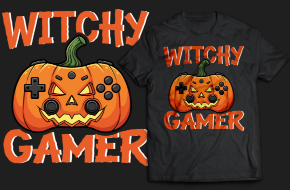 Witchy Gamer Halloween T-shirt Design